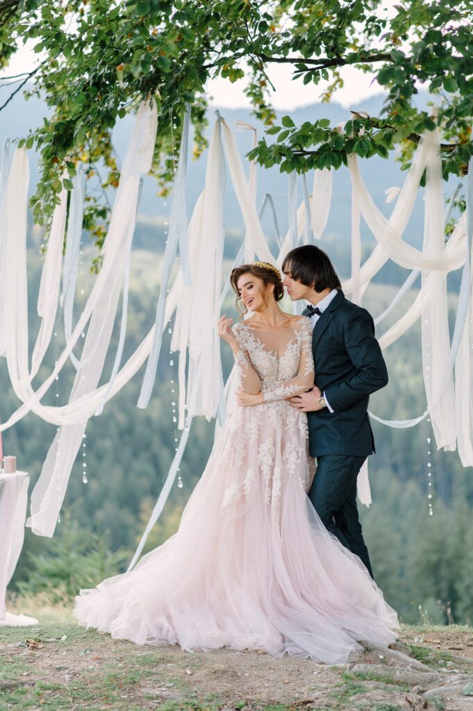 wedding photography in the Carpathians. Wedding ceremony in the forest